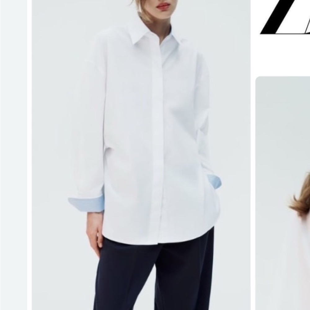 Zara White Button-Up Shirt with Blue Accents